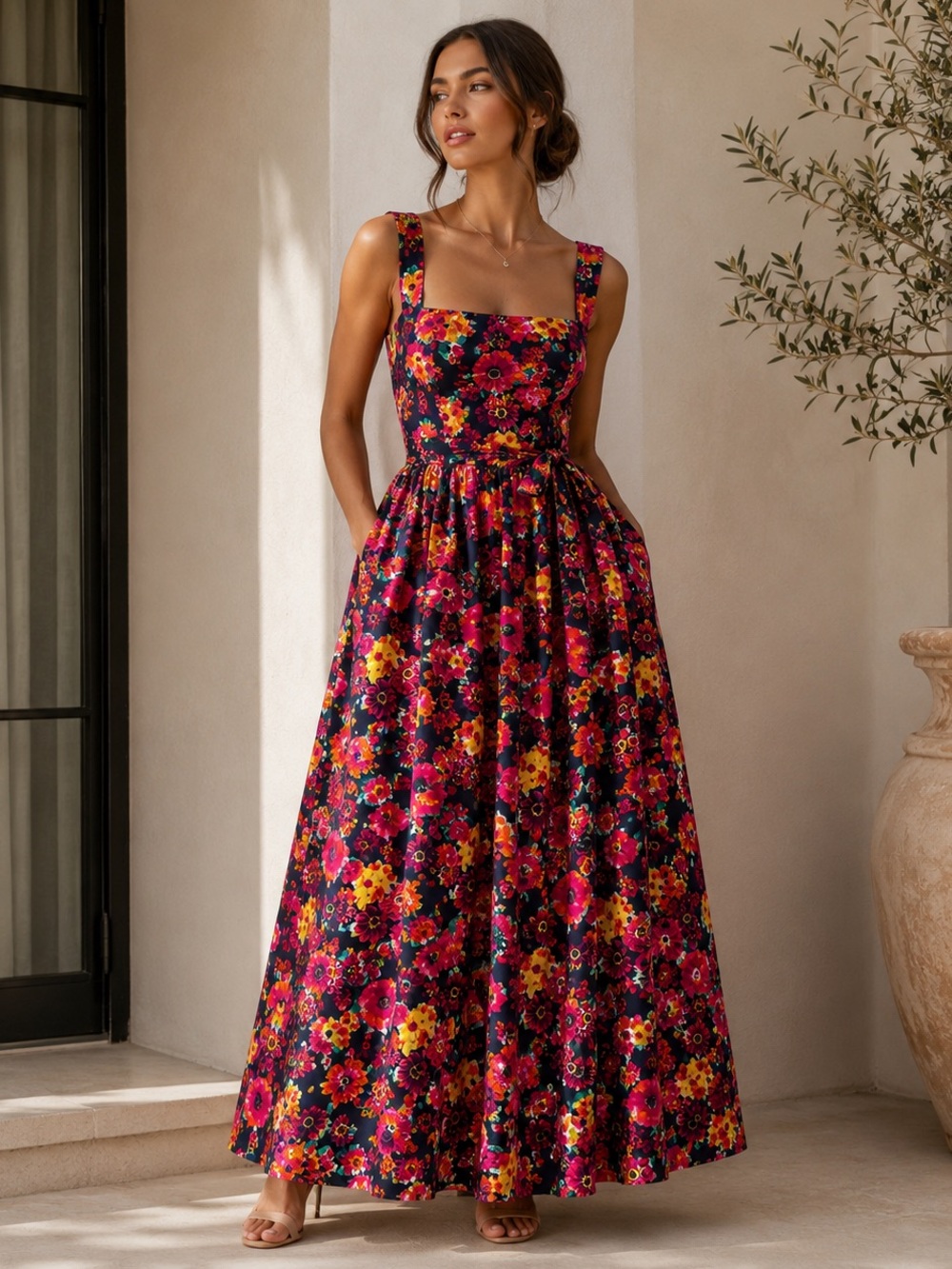 Lusio Italian Floral Cotton Corset Fit & Flare Midi Dress NWOT Size M